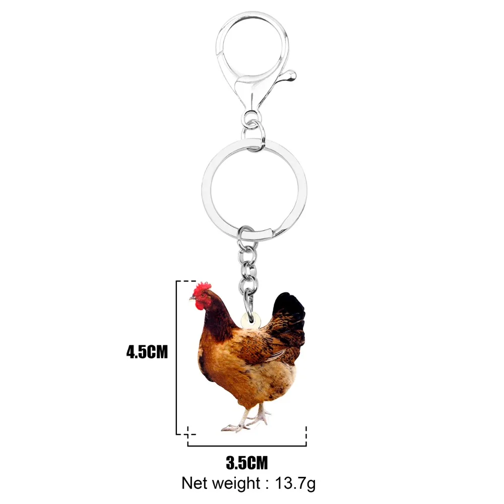 Bonsny акриловый курица брелок для ключей кольцо уникальное фермерское животное ювелирные изделия для женщин девушек сумка автомобиля Подвески подарок Bijoux