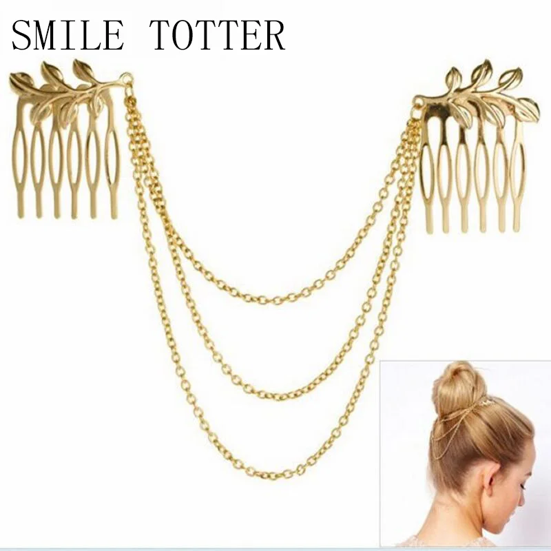 Europe and the United States new design hair accessories leaf chain