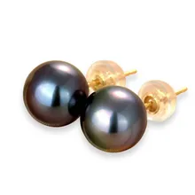 Anti Allergic Real 18k Gold Earrings 7.5-8MM Round Seawater Tahitian Black Pearls Stud Earrings For Women Trendy Anniversary Anti Allergic Real 18k Gold Earrings 7.5-8MM Round Seawater Tahitian Black Pearls Stud Earrings For Women Trendy Anniversary