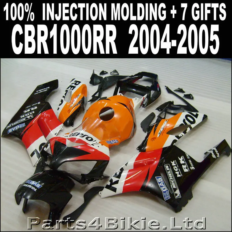 

Hot sale injection molding for HONDA CBR 1000 RR fairings 2004 2005 fairing cbr1000rr 04 05 orange white red black HK849