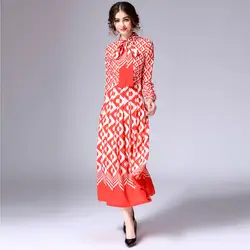 На заказ платье S-7XL 2019 осень новейшее шелковое красочное красное точечное платье с круглым вырезом с длинным рукавом элегантное платье до