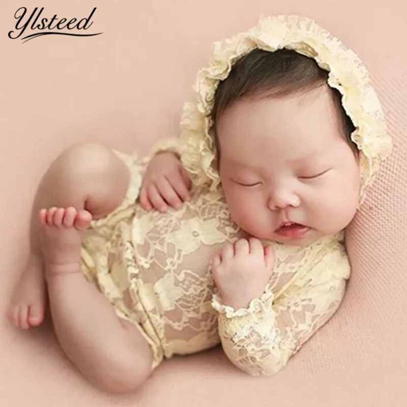 Baby Girls Lace Romper Newborn Photography Props Infant Photo Costume Deep V Back Lace Jumpsuit Headband Set Photo Shooting Prop vintage Baby Bodysuits