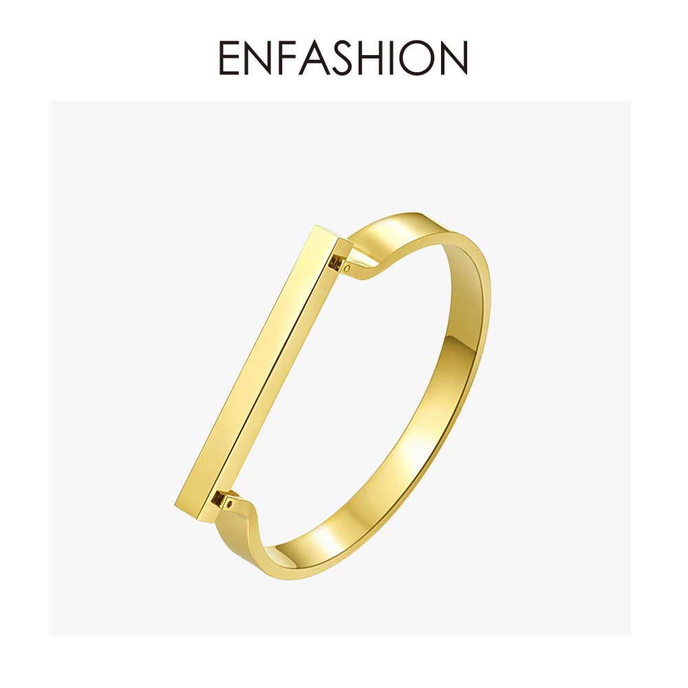 Enfashion Personalized Custom Engrave Name Flat Bar Cuff Bracelet Gold