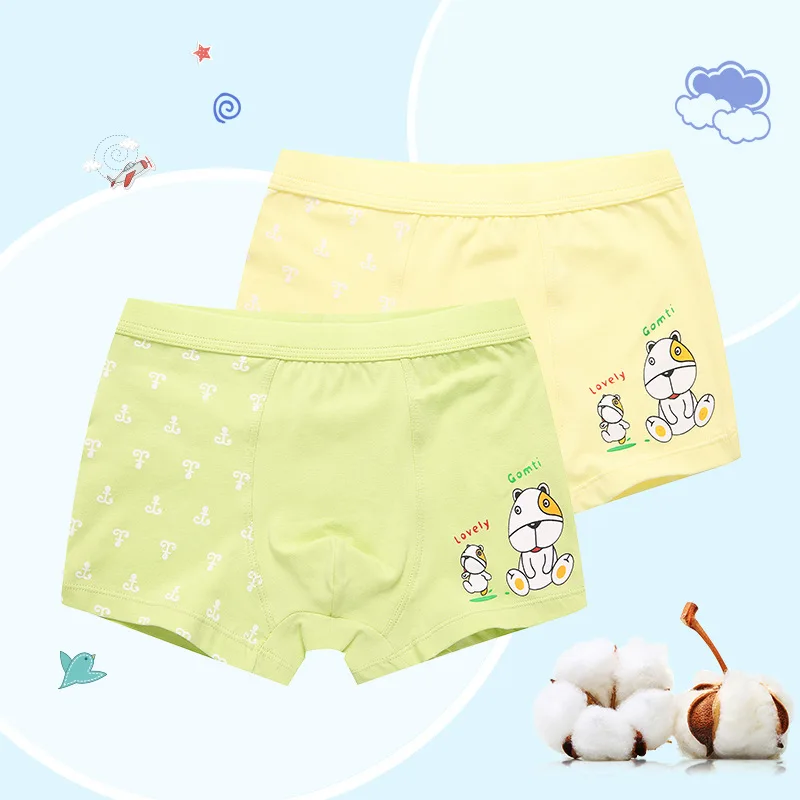 100 Cotton Boys Boxers Underwear 2Pcs Yellow Green Boxers Boy Shorts