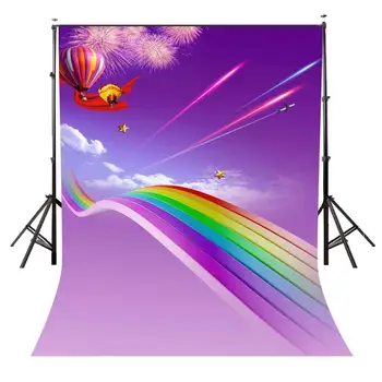 

150x220cm Ultra Violet Color Sky Backdrop Colorful Bridge Background Flying Hot Air Balloon Photography Background
