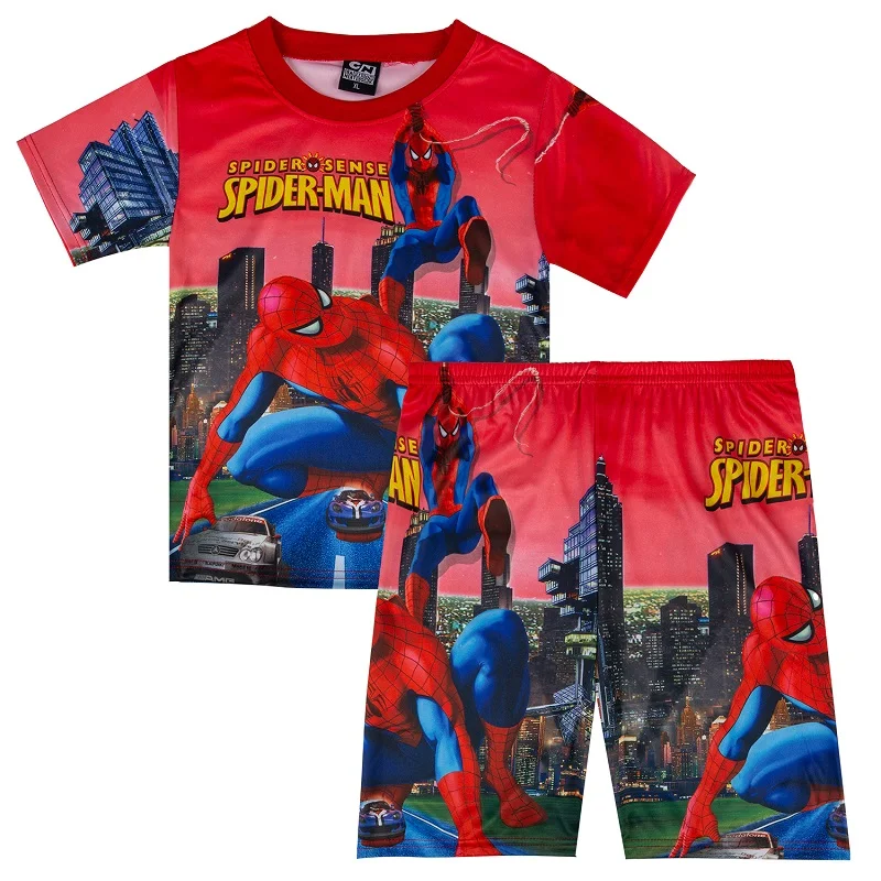Новая летняя детская пижама для мальчиков, детская одежда, комплект одежды с короткими рукавами для мальчиков, пижамный комплект с короткими рукавами человек-паук Железный человек