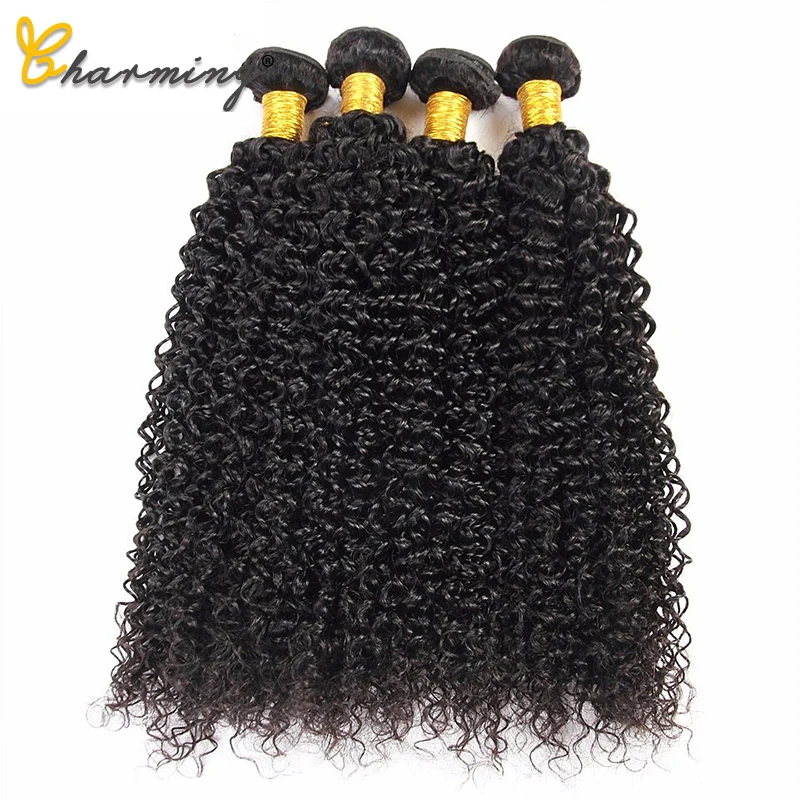 

CHARMING Kinky Curly Hair 3/4 pc Natural Color 8-26inch Brazilian Hair Weave Bundles Non Remy Human Hair Extensions