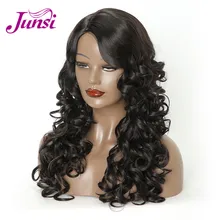 JUNSI длинные черные Искусственные парики для женщин Bouncy Curly Naturaly черный цвет женский термостойкий парик