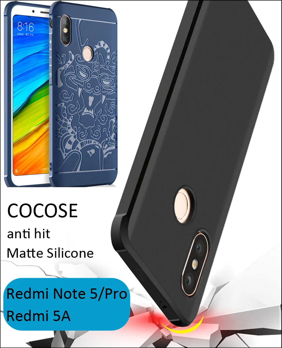 

COCOSE Drop resistance anti hit Shock Silicone Case Cover For Xiaomi Redmi Note 6 5 Pro Note5 Matte Frosted 3D Dragon Armor