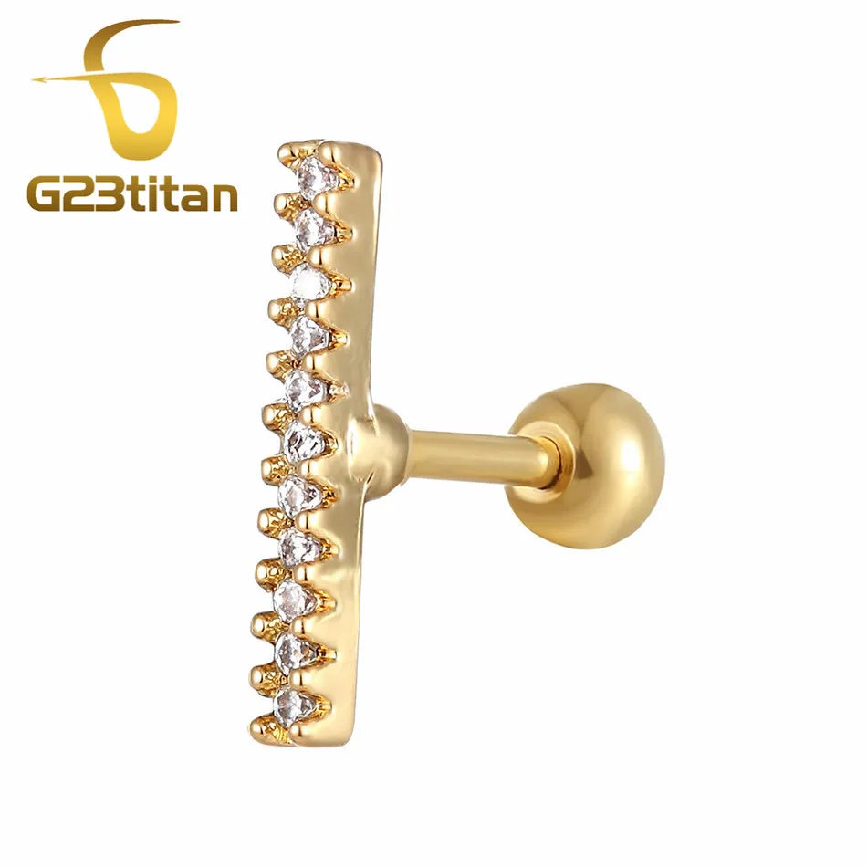 G23titan с украшением в виде кристаллов серьги, Надеваемые На ушной хрящ 16 г ушной кольцо 5 Большими кристаллами серьги-пуссеты Титан тоннелей, бижутерия для пирсинга - Окраска металла: Ear Tragus