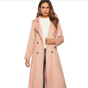

Winter Woolen Big Pocket Plush Coat Slim Corduroy Women Clothing Solid Color Long Sleeve Adjustable Belt Female S058