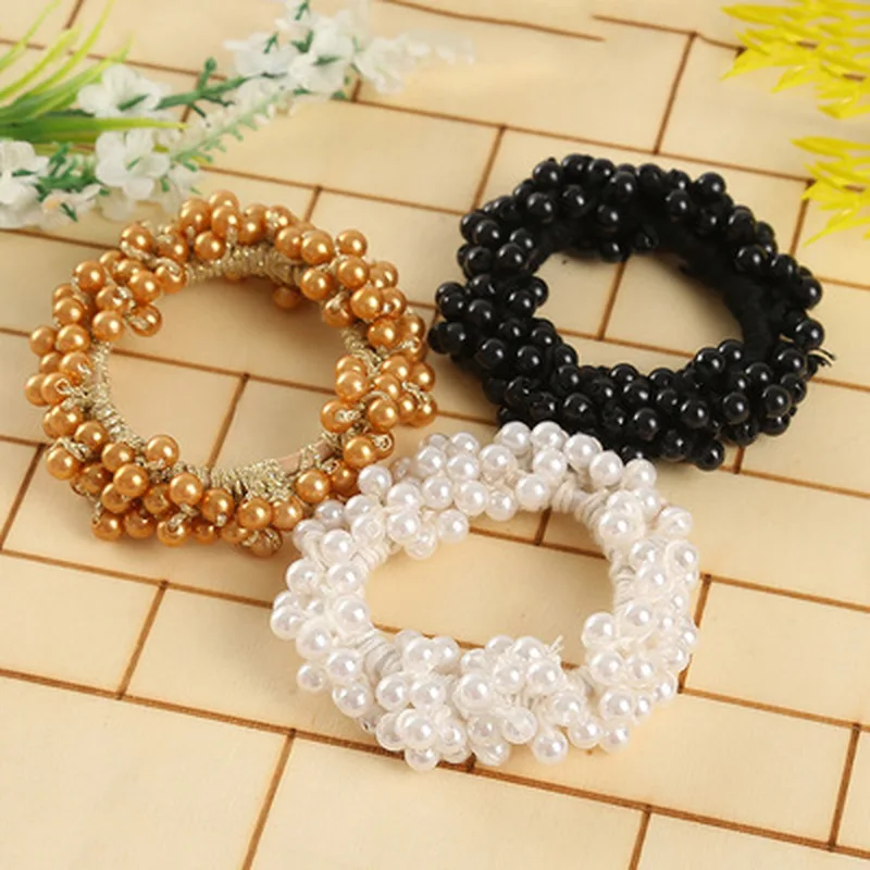 

Fashion Pearls Bead Elastic Rubber Hair Bands Elegant Headwear Women Girl Hair Rope Scrunchy Ponytail Jewelry Hair Accessories