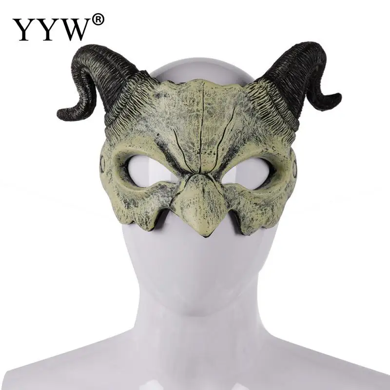 Cartoon Demon Mask With Horn Halloween Party Mask Mascaras Cosplay Halloween Scary Masker Carnival Masquerade Eye Mask Props - Цвет: white