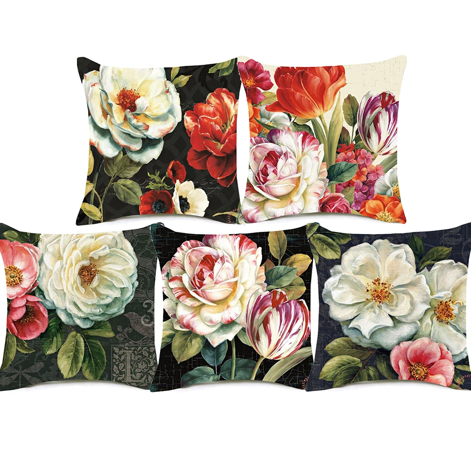 Oil Painting Floral Flower Cushion Covers Beatuful Pastoral Vintage