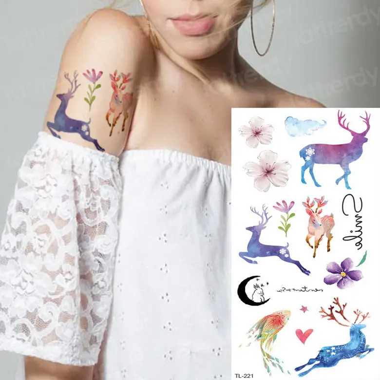 Рукава татуировки женские временные тату наклейки татуировки тела аниме Сова Единорог Ловец снов Татуировка поддельная вода детская Татуировка тигр - Цвет: TL221