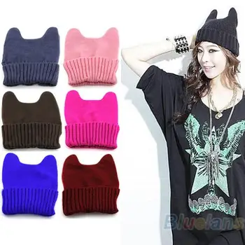 

Hot Fashion Soft Cute Women Girl Warm Winter Cat Ear Shape Knitted Hat Elastic Beanie Cap Christmas Gift 02HK 453C 7FC5