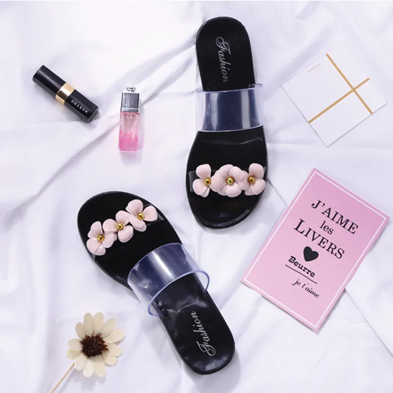 

Women's Jelly Shoes Beach Hot Sandals Slippers Flip Flops Flat Plastic Flowers Band Casual Bohemian Shoes