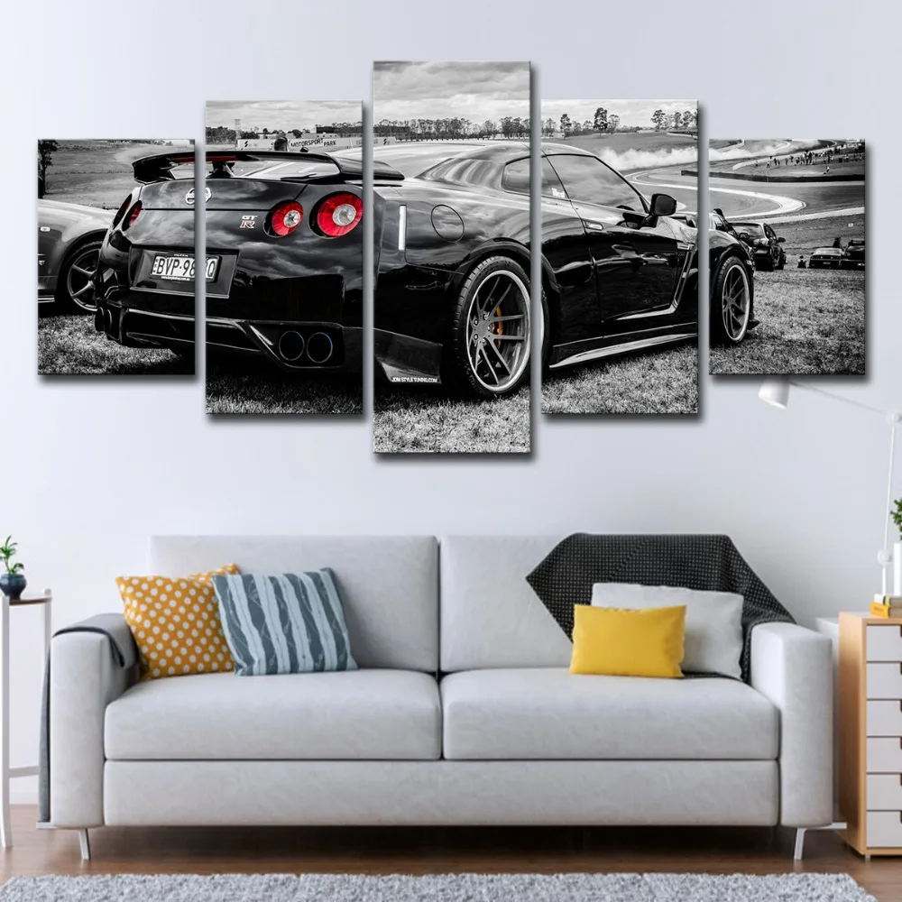 

Modular Wall Art Pictures Canvas HD Printed Poster Modern Home Decor 5 Piece Flashy Nissan Gtr Sports Car Painting Sale No Frame