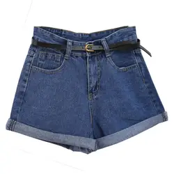 Европейский стиль женские джинсовые винтажные Шорты Высокая талия джинсы с отворотами шорты Уличная одежда сексуальные шорты для лета и