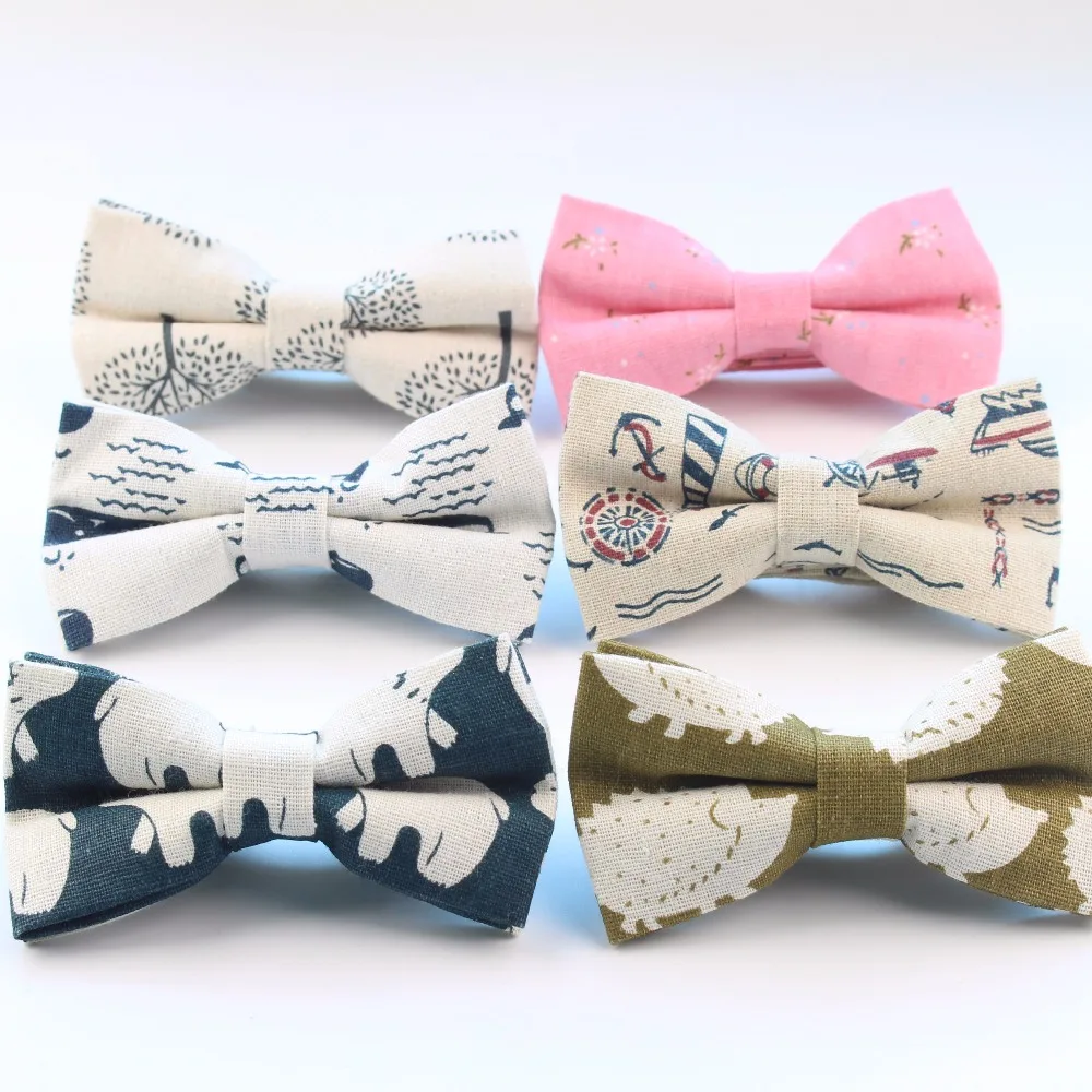 

Men's Cool Linen Printed Hedgehog Boat Bear Whale Bowtie Man Neck Tie Cashew Nut Bowknot Gravatas Necktie Summer Butterfly Ties