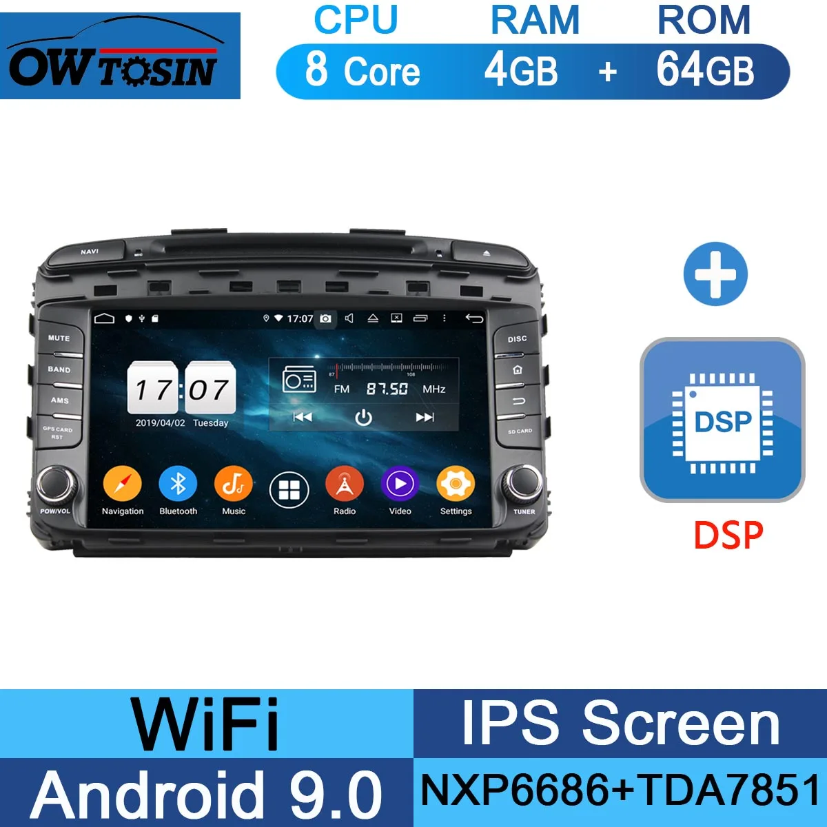 " ips 1920*1080 8 Core 4G ram+ 64G rom Android 9,0 автомобильный dvd-плеер для Kia Sorento DSP радио gps Parrot BT Adas - Цвет: 64G DSP