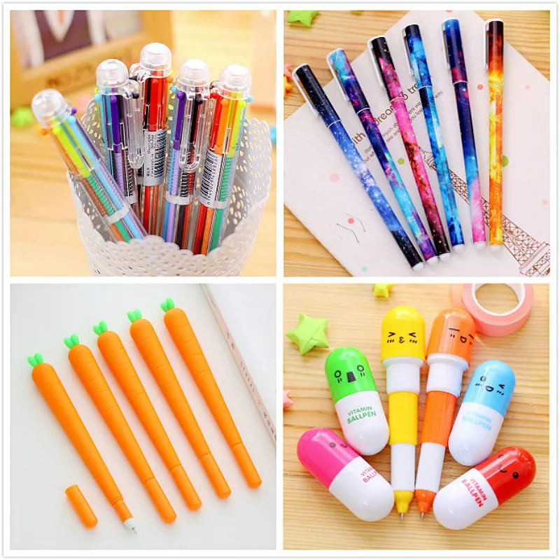

0.5mm 6 Color In1 Button Ballpoint Pen Learning Supplies Office Stationery Fashion Creative Stationery Black