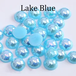 Iridescent Imitation Pearl Flatback Beads for DIY Jewelry and Nail Art (Lake Blue)