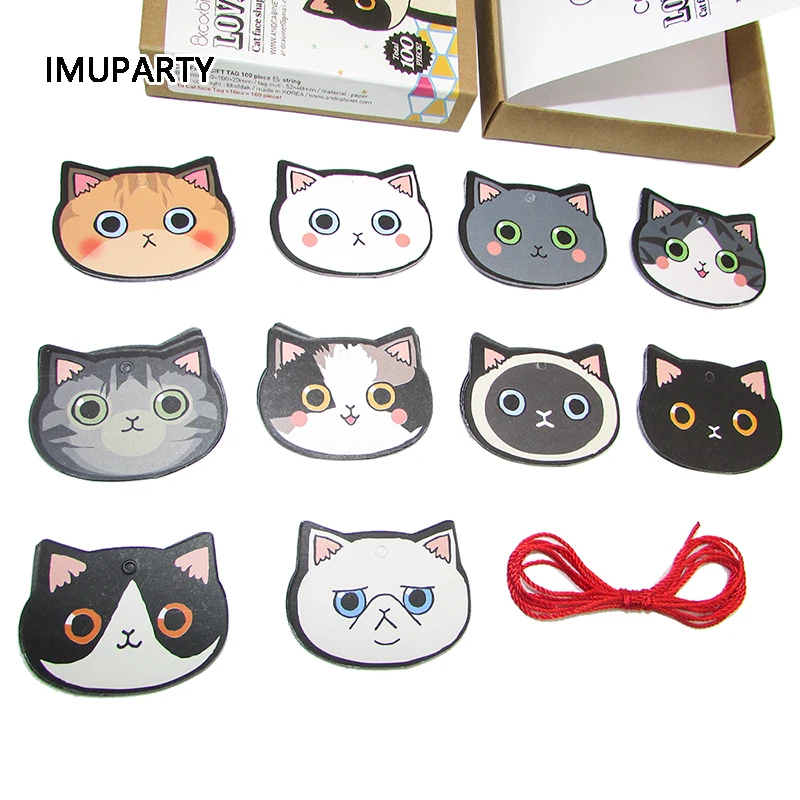 

100pcs Cartoon Cat Head Bookmark Gift Box Cake Packaging Hang Tags Decorations Party Favors For Guests Scrapbook DIY Materials