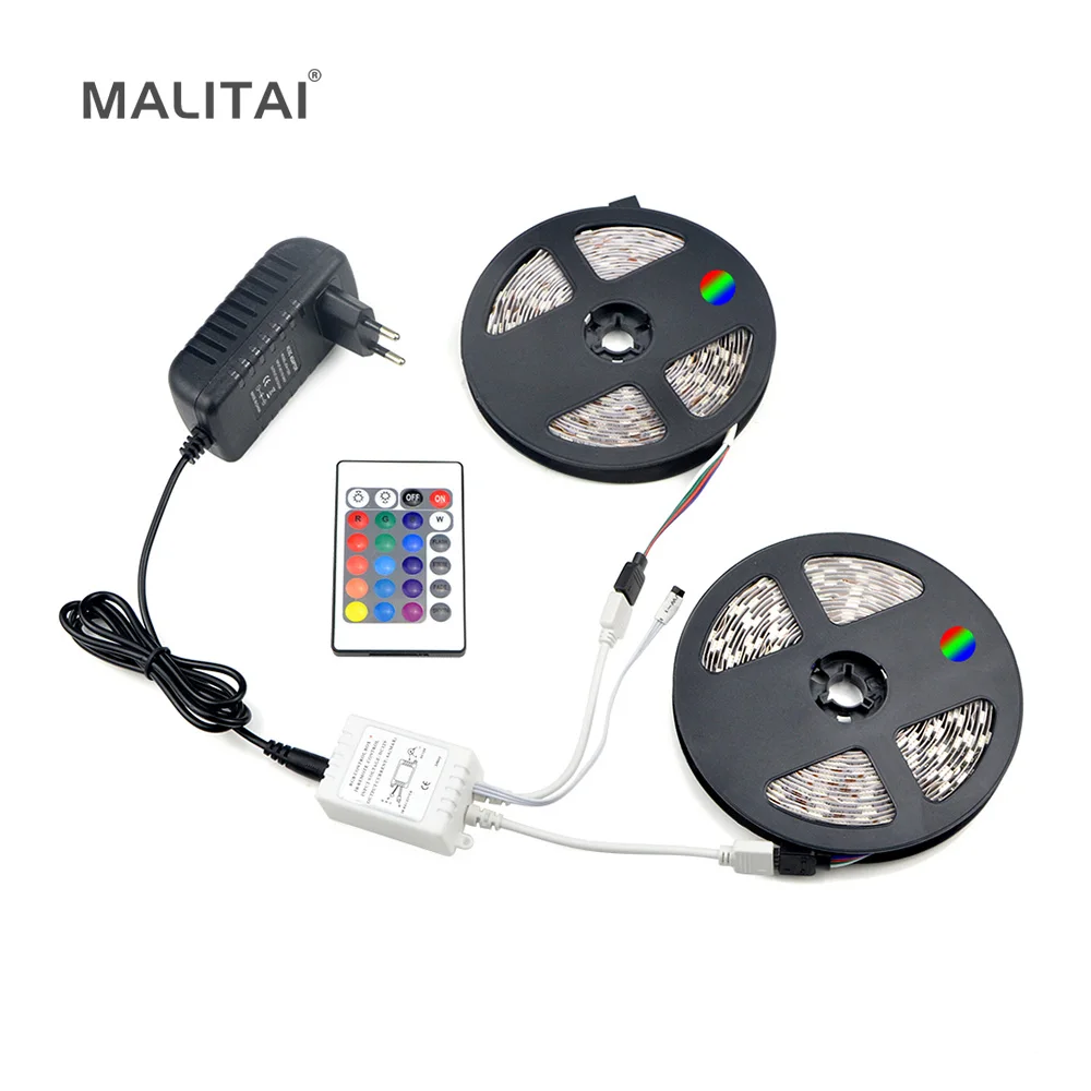 

1Set 10M (5m+5m) RGB LED Strip light Decor Ribbon 5050 SMD+3A Power Supply with 24Keys Remote Controller Kit For Indoor lighting