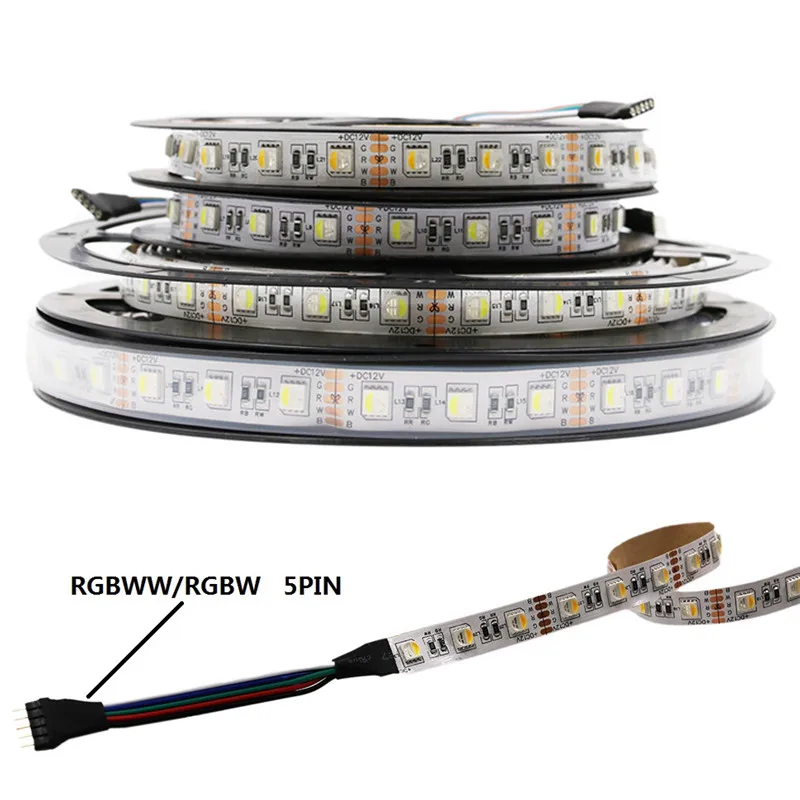 4 цвета в 1 светодиодный Водонепроницаемый полосы 12 V/24 V SMD 5050 гибкий свет RGB + белый/RGB + теплый 60 Светодиодный/м, 5 м/рулон светодиодный лента