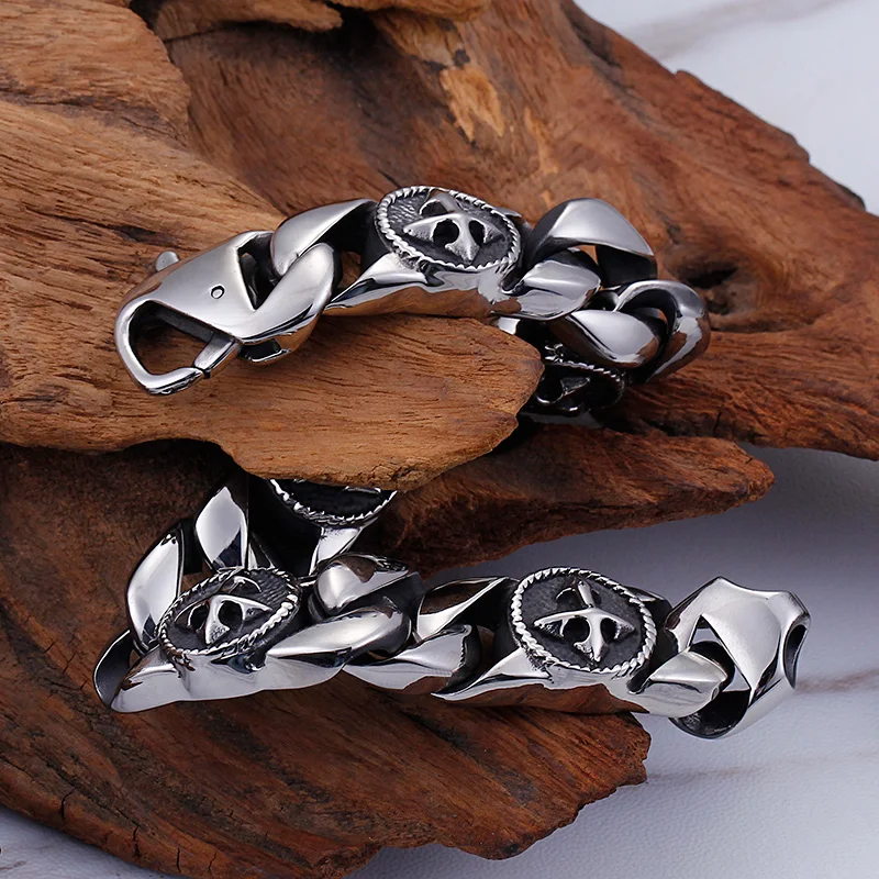 Мужской браслет рокер из нержавеющей стали TrustyLan в стиле панк|cross bracelet|stainless steel mens
