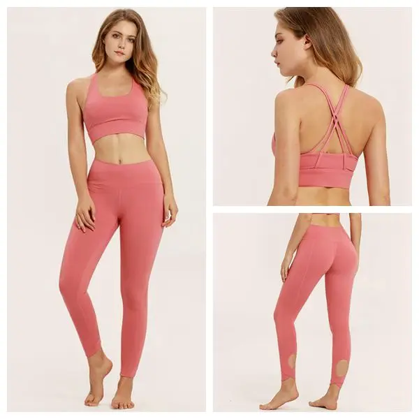 

Women's Sports Suits Pure color Yoga Set Female Running Fitness Sportswear Gym Leggings Padded Push-up Sports Bra+Leggings
