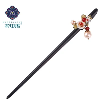 

Ethnic Pendant Handmade Hair Sticks Pins Freshwater Pearl Black And Ebony Shell Bead Flower RedStone Female Accessories FZ-18009