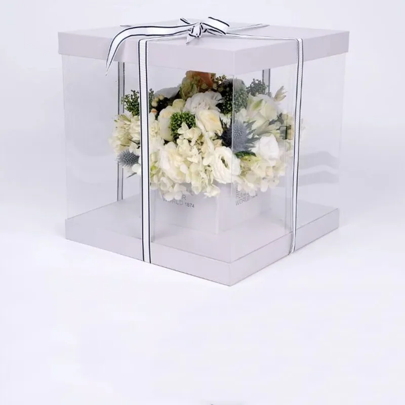 1 шт. 30x30x3,5 см Корейская ручная прозрачная полипропиленовая Подарочная коробка высокого класса квадратная ПВХ прозрачная ручная упаковка для букета