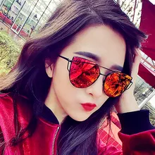 CURTAIN Zonnebril Dames Sunglasses For Women Metal Reflective Lens Sweet Cat Eye Sun Glasses Female Alloy Frame UV400 Protection f225 fashionable zinc alloy frame resin lens uv400 protection sunglasses silver