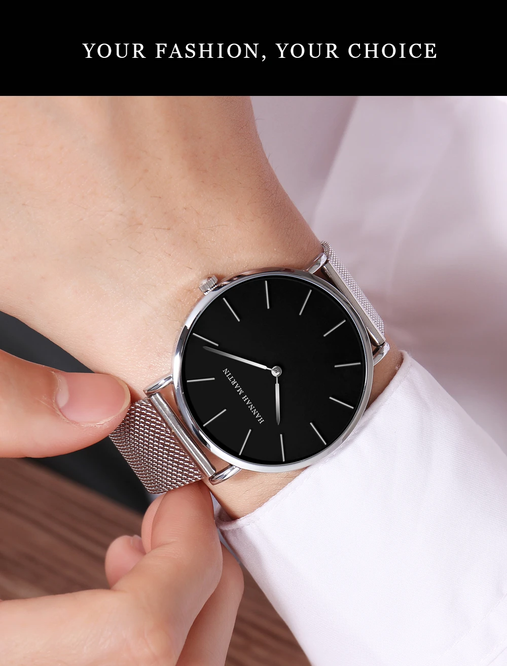 Дропшиппинг Relogio Masculino водонепроницаемые японские кварцевые мужские часы t из нержавеющей стали с сетчатым ремешком Модные мужские черные часы для мужчин