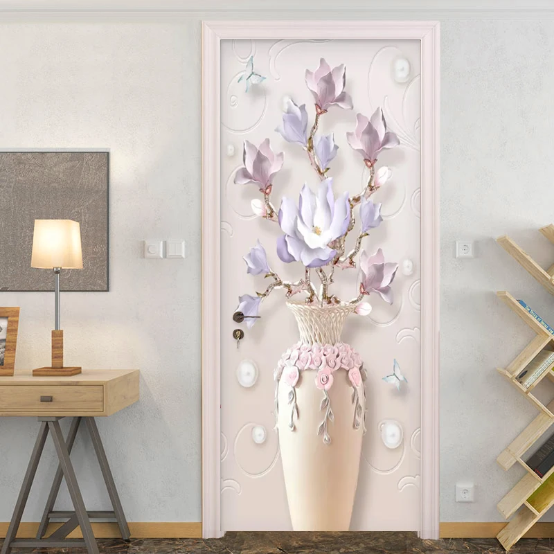 Modern Simple Embossed Vase Flowers Photo Wallpaper 3D Living Room Bedroom Door Sticker PVC Self Adhesive Waterproof Wall Papers
