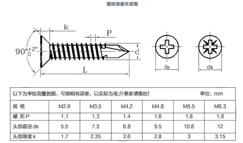 50 шт. M5.5 410 из нержавеющей стали с крестообразной головкой бурения винт с потайной головкой с пресс шайбой атака Самосверлящие Винты ласточкин хвост винты