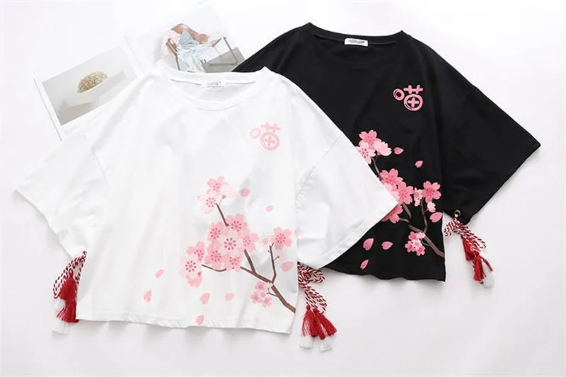 Женская футболка, летняя футболка Harajuku с круглым вырезом, розовые футболки с цветочным принтом, топ с коротким рукавом, приталенная модная футболка для девочек