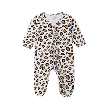 Одежда для новорожденных девочек с длинными рукавами, леопардовые оборки, костюмы для маленьких девочек