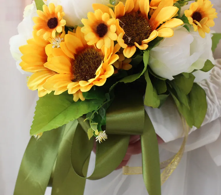 Желтые Подсолнухи белый пион Buquet de noiva букеты для брошь невесты свадебные вне Свадебный искусственные цветы для свадьбы
