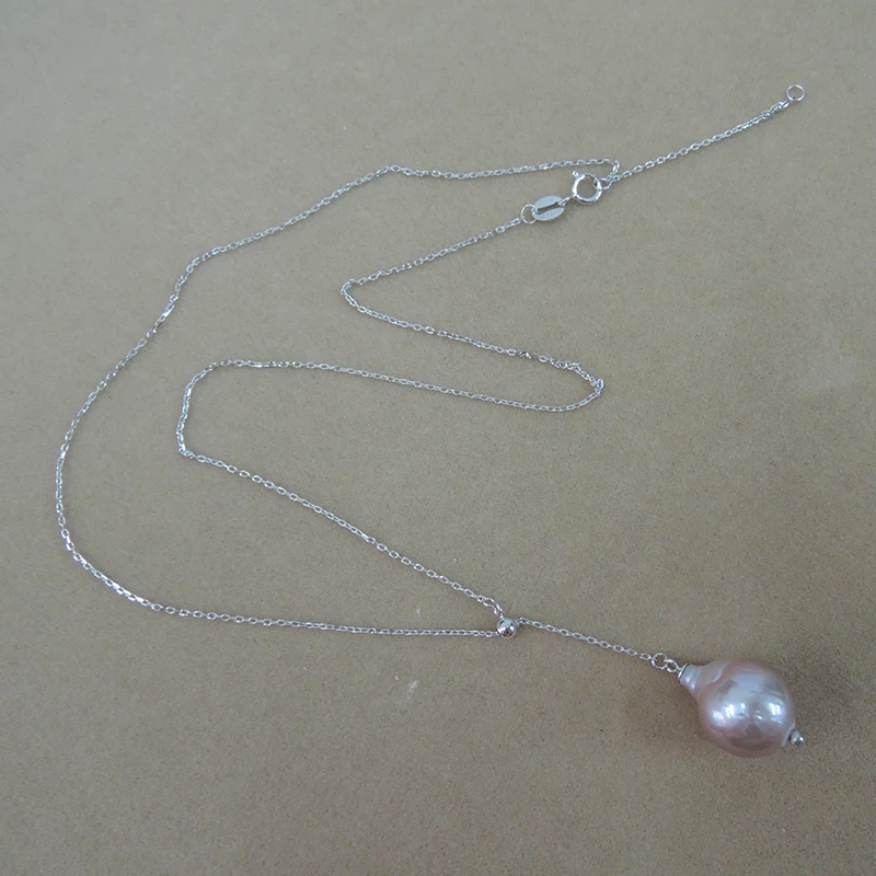 Натуральный пресноводный жемчуг кулон ожерелье, 925 серебряная цепь-13-16 мм Большая жемчужная подвеска в стиле барокко ожерелье, серебро и золото цвет
