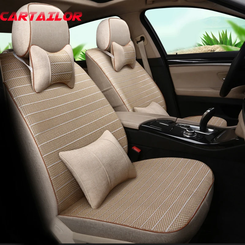 CARTAILOR Car Seat Cuhion Covers Linen Cloth & Ice Silk Car Seats