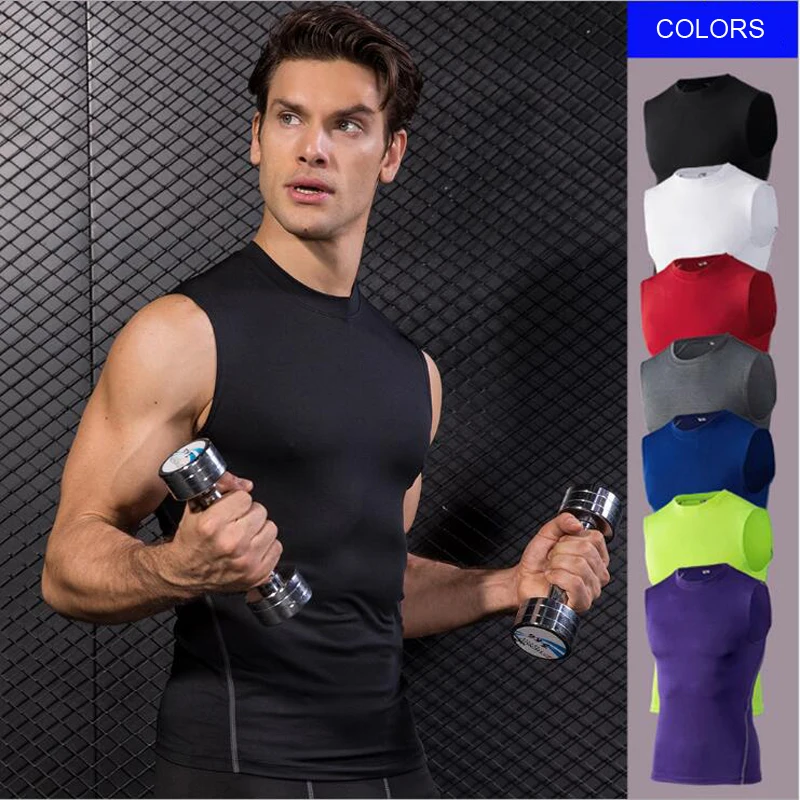 

E-BAIHUI Summer Quickly Dry Compression Vest Men's Running Vest Training Vest Tank Top Fitness Sleeveless Tights Men Tops Vests