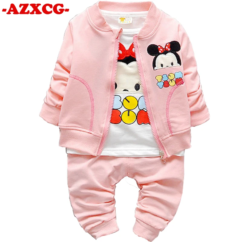 

2018 Girls Mickey Sports Suit Kids 1-2-3 Years Baby Boys Girls Spring Autumn Clothing Set Children's 3Pcs Hooded Tracksuit