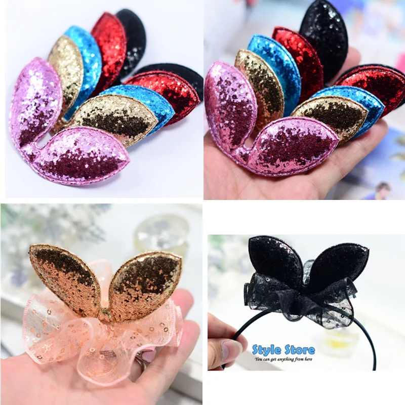 

Sequins rabbit ears DIY baby girls bowknot accessories handmade 5colors 10pcs/set