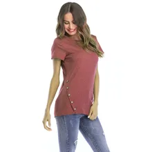 Женская футболка OL Женская Повседневная однотонная с круглым вырезом с коротким рукавом двубортная футболка Befree летняя с открытыми плечами