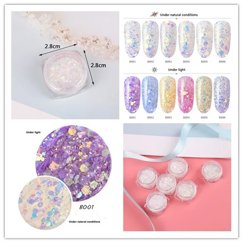 1 Box Sequin Nail Art Glitter Powder Light Change Pigment Shiny Nail Dust Tip Flakes Decor DIY Manicure Tool  6 Colors