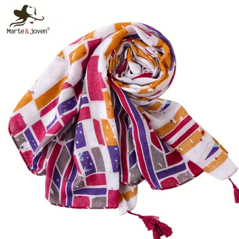 

Marte&Joven Classic Geometric Pattern Colorful Tassels Scarves Women Long Summer Beach Cover up Shawl Wrap for Female Bandana