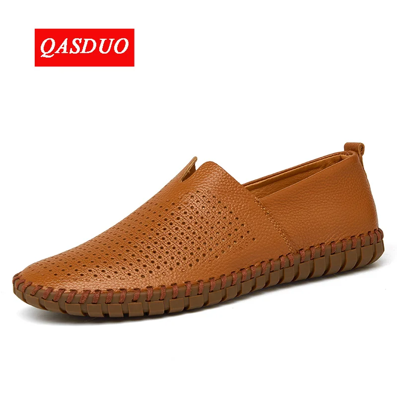QASDUO Genuine large size Cow leather Mens Loafers Fashion Handmade Moccasins Soft Leather Multicolor Slip On Men